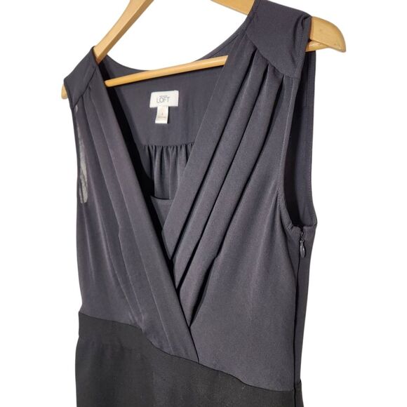 LOFT Black Sleeveless Dress Pencil Sheath Short Wrap Sheer Silk Fitted Classic 8 - Picture 3 of 16